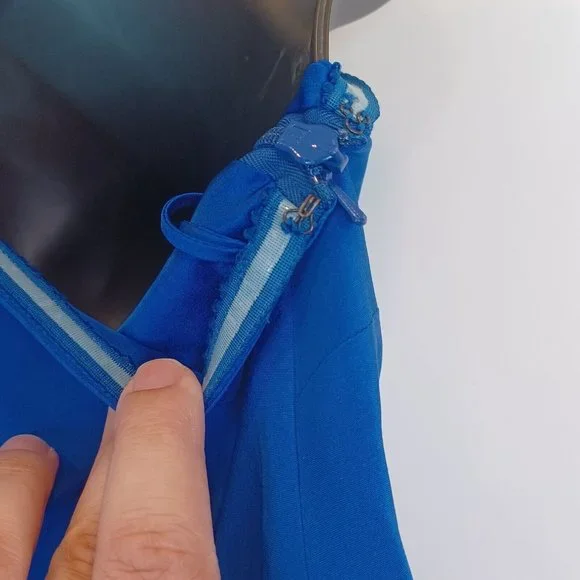 NICOLE MILLER 0 Blue One Shoulder Waterfall Sleeve Dress Lined Special Occasion - Picture 12 of 15